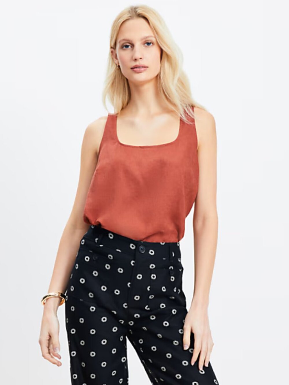 NWT LOFT Linen Blend Tank Rust Square Neck Sleeveless Top M